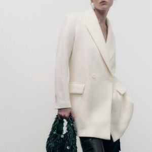 Zara Wool Blend Cream Wool Coat (US XS)